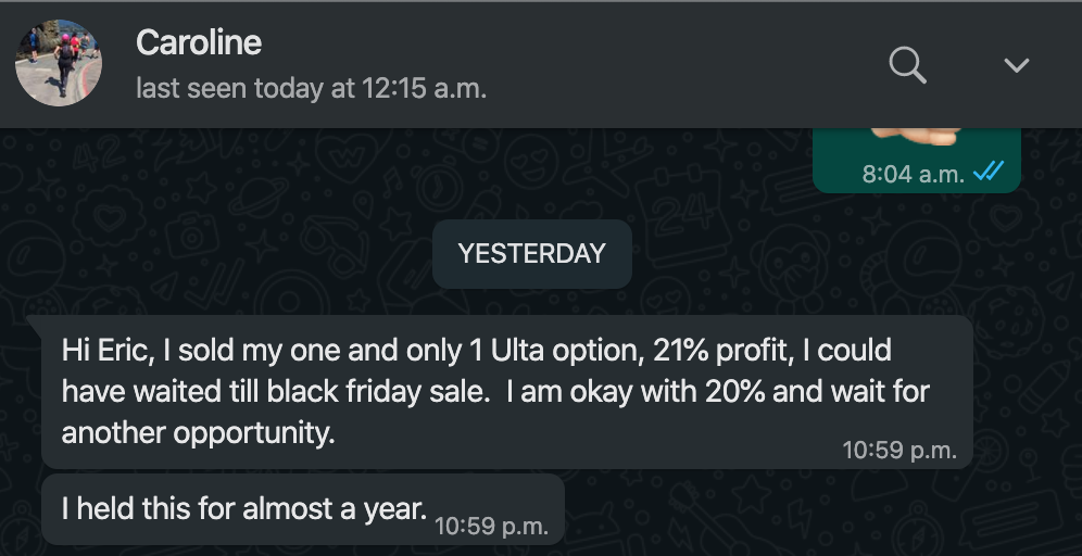 205 - Caroline made 21% from ULTA