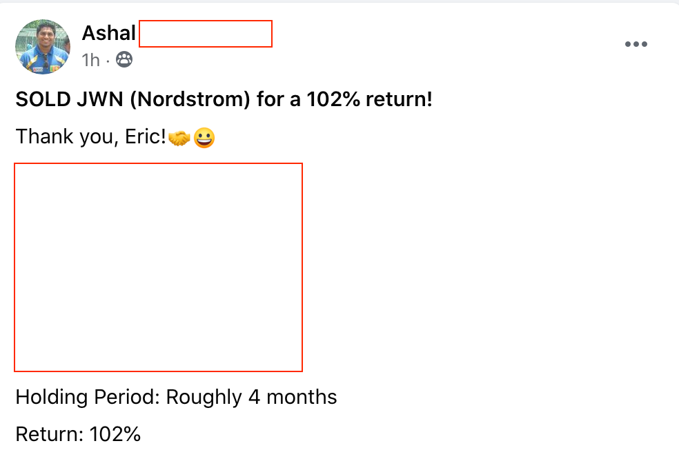 206 - Ashal made 102% from JWN in 4 months
