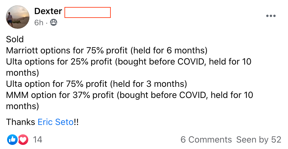 213 - 216 - Dexter made 75% from Marriott, 25% to 75% for ULTA and 37% from MMM in 10 months