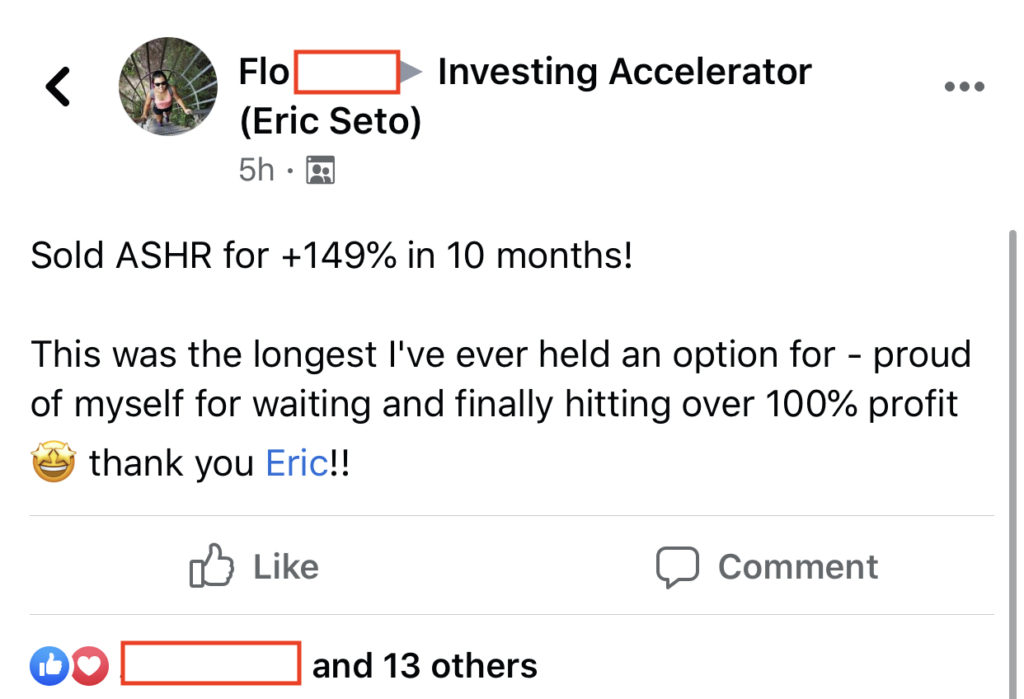 221 - Flo made 149% from ASHR in 10 months