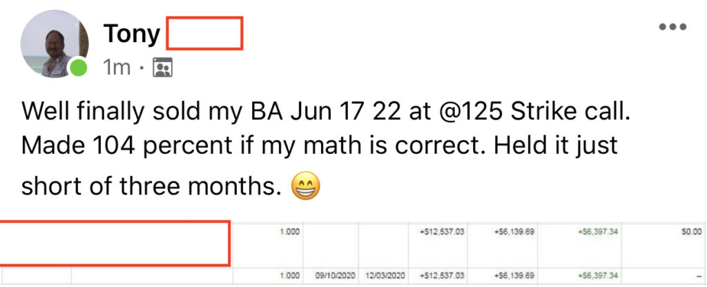 225 - Tony made 104% from BA in 3 months