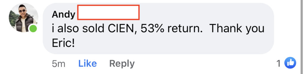 235 - Andy N made 53% from CIEN in 2 months
