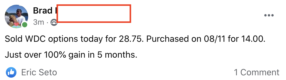 241 - Brad F made 100% from WDC in 5 months