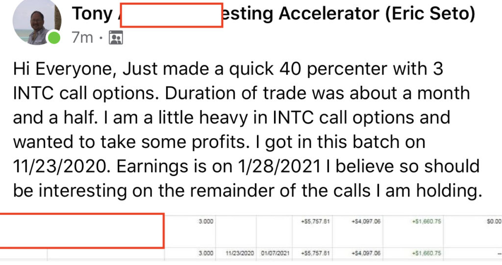 244 - Tony made 40% from INTC in 3 months