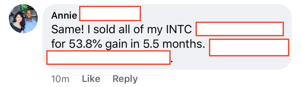 248 - Annie made 54% from INTC in 5.5 months