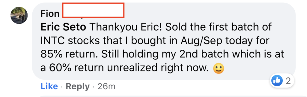 251 - Fion made 85% from INTC in 5 months