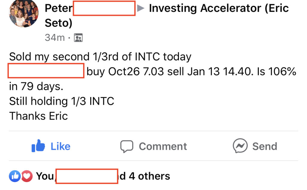 254 - Peter V made 106% from INTC in 2.5 months