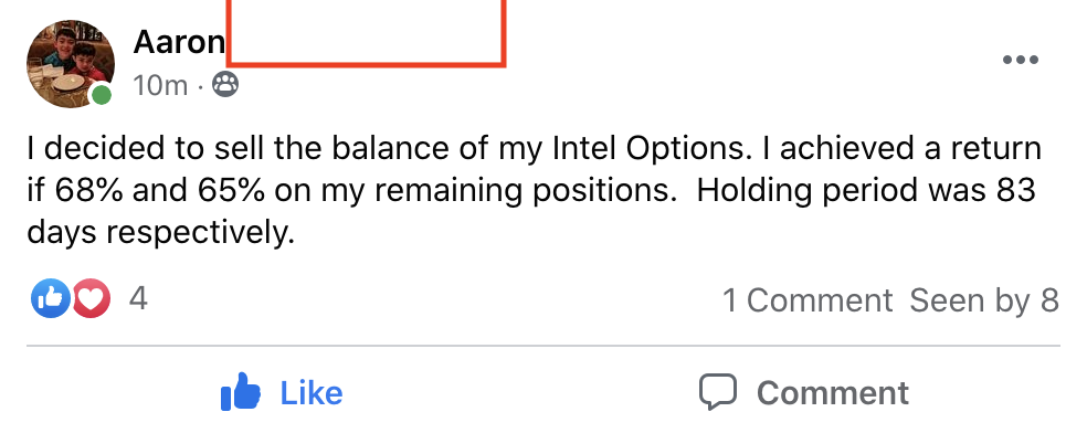 255 - Aaron W made 65% from INTC in 85 days