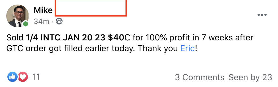 256 - Mike made 100% from INTC in 7 weeks