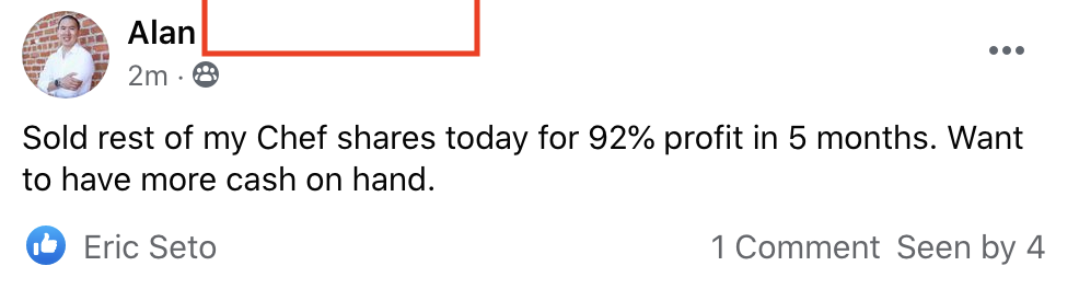260 - Alan L made 92% in 5 mnths from CHEF
