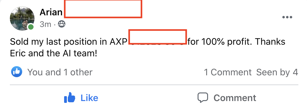 264 - Arian A made 100% from AXP in 3 months