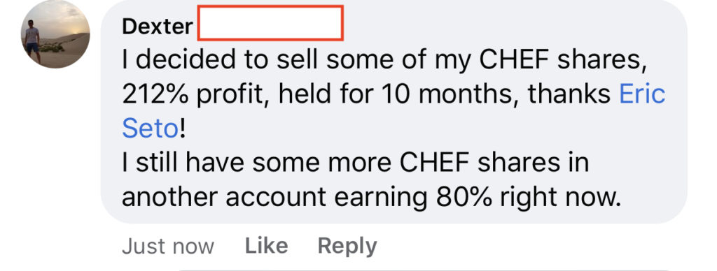 268 - Dexter made 212% from CHEF in 10 months