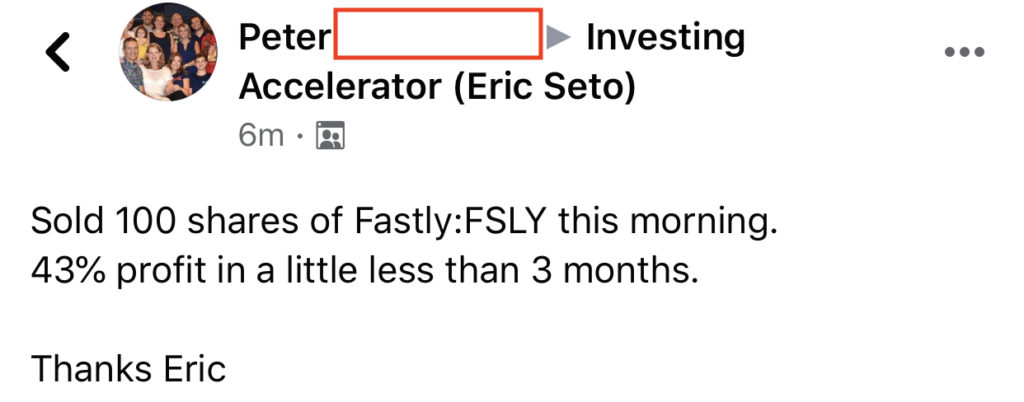 269 - Peter V made 43% from FSLY in 3 months