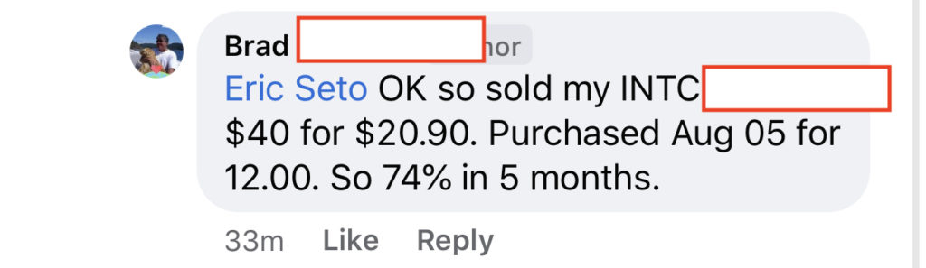 273 - Brad F made 74% in 5 months from INTC