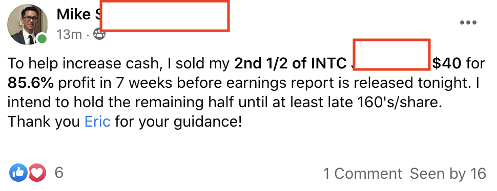 274 - Mike made 85.6% from INTC in 2 months