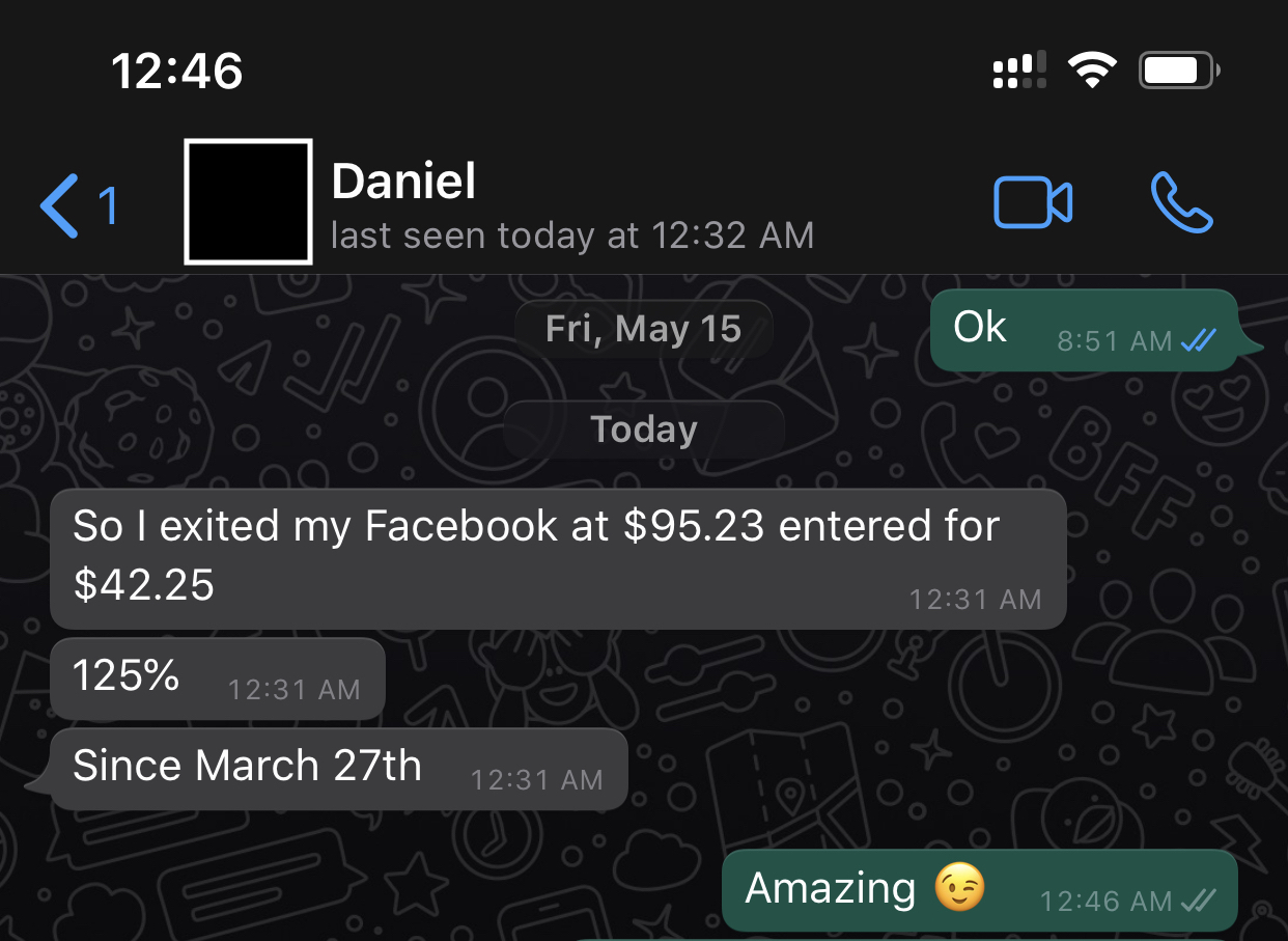 Daniel made 125% from FB