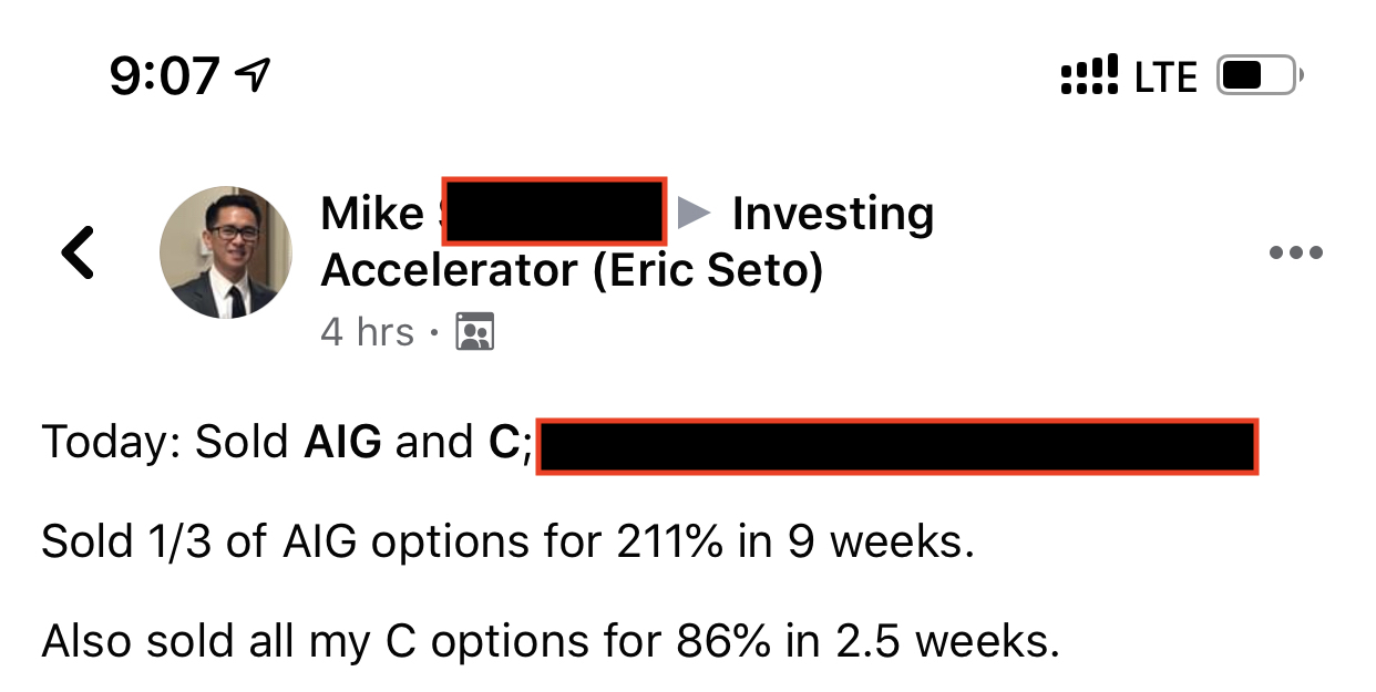 Mike made 211% from AIG and 86% from C