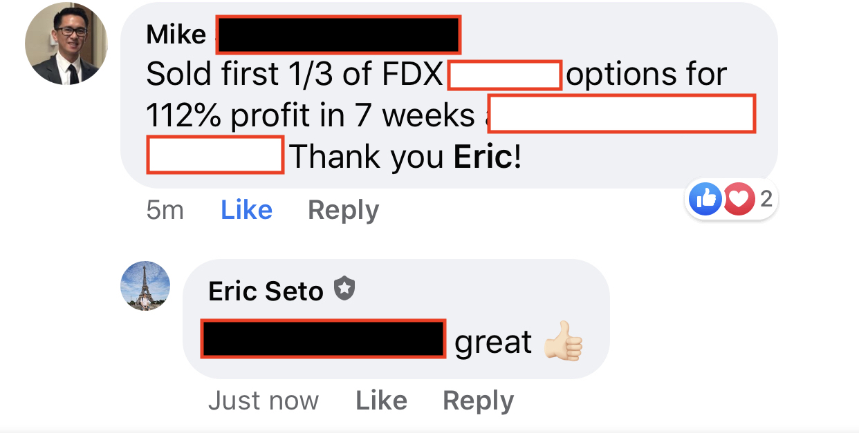 Mike made 112% from FDX in 7 weeks