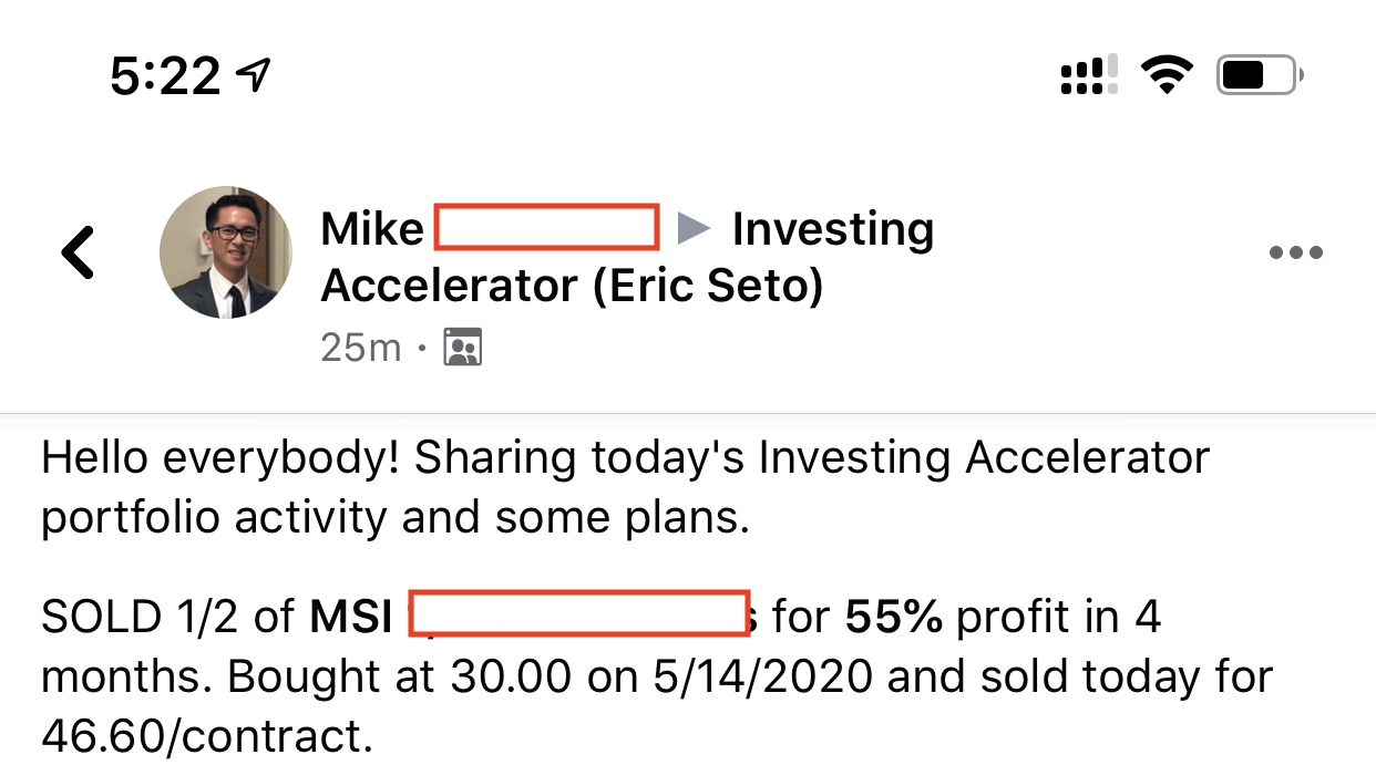 Mike made 55% from MSI in 4 month