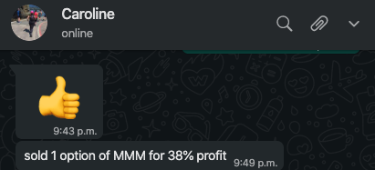 Caroline made 38% from MMM in 7 months