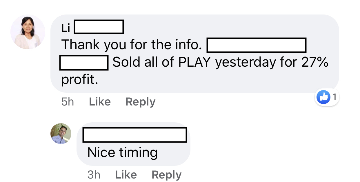 Li made 27% from PLAY in 4 months