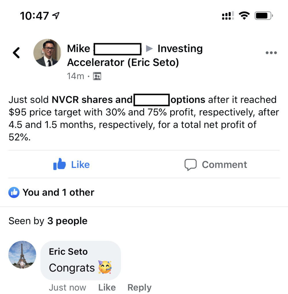 101 Mike made 52% from NVCR shares in 4.5 months