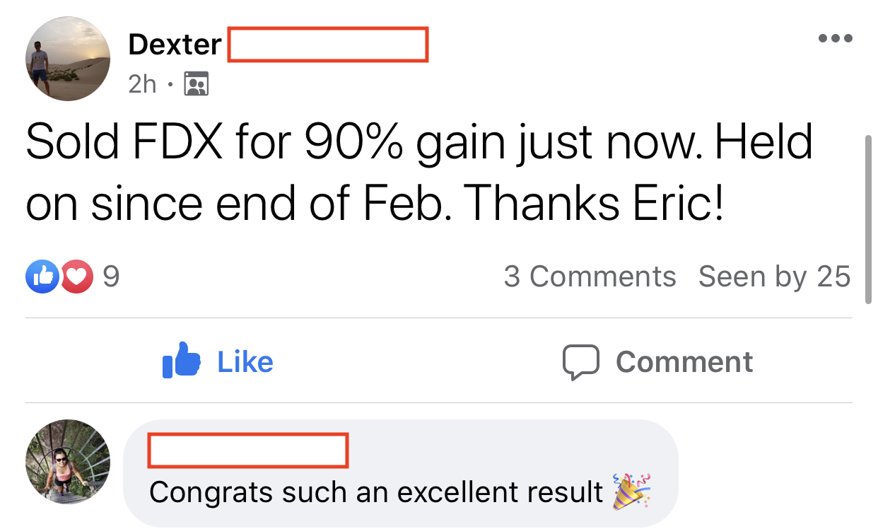 86 Dexter sold FDX for 90% gain in 7 months