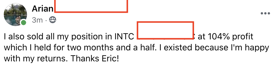 275 - Arian made 104% in 2.5 months from INTC