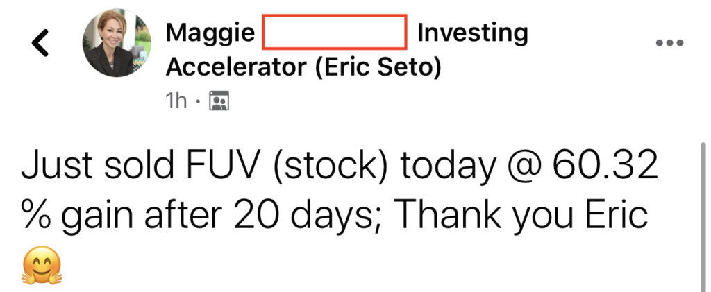 286 - Maggie H made 60% from FUV in 20 days