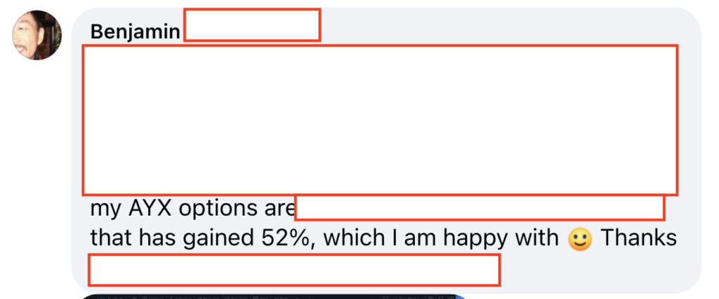290 - Ben L made 52% from AYX in 5 months