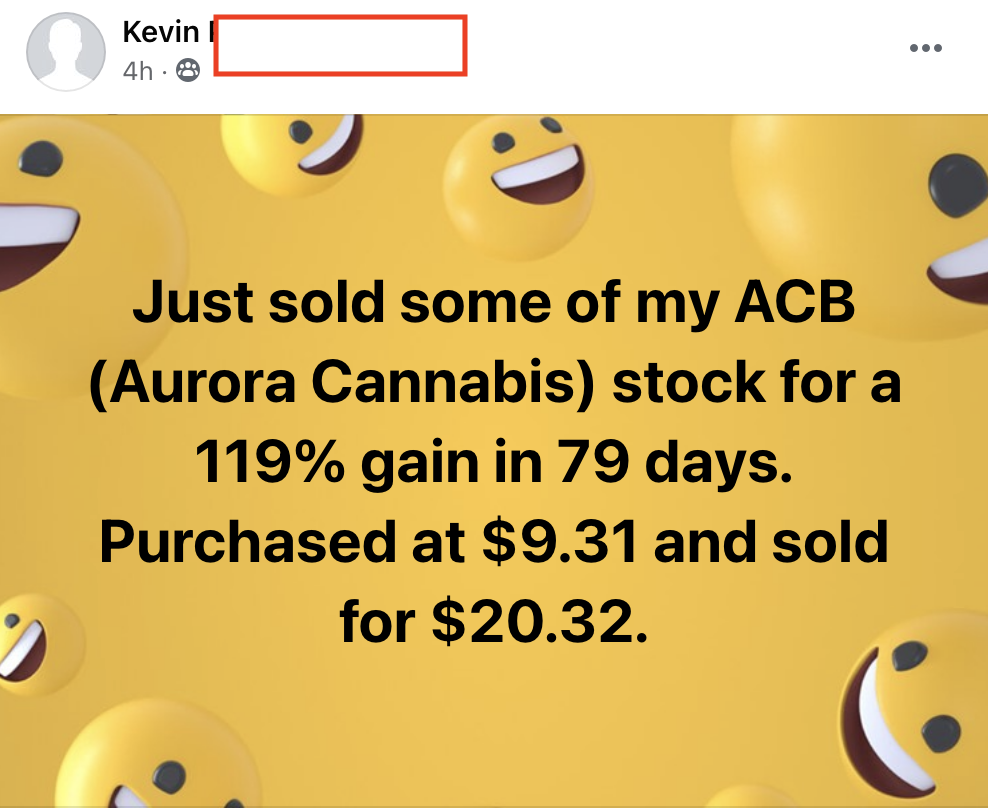 296 - Kevin P made 119% from ACB in 3 months