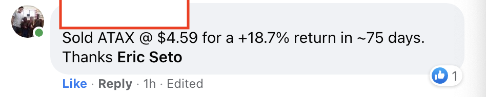 301 - Jon M made 18.7% from ATAX in 75 days