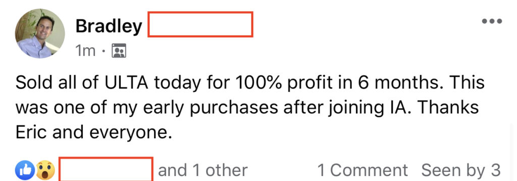 303 - Bradley made 100% from ULTA in 6 months