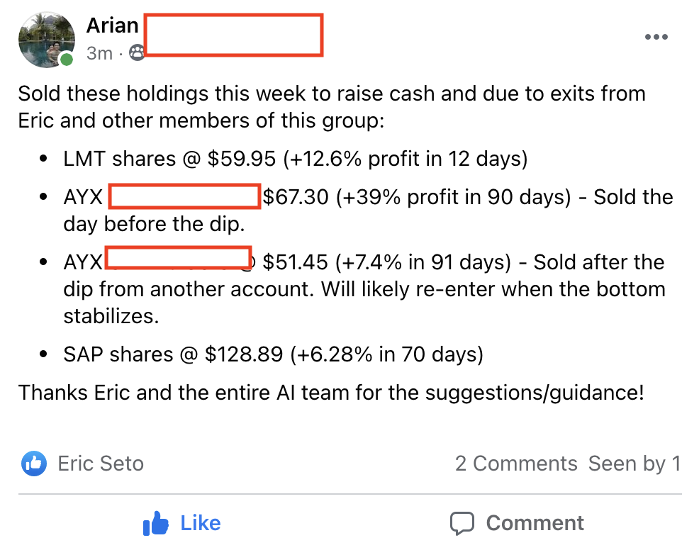 304 - 306 Arian made 13% from LMT, 39% from AYX and 6% from SAP