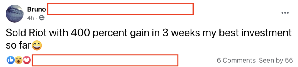 313 - Bruno made 400% from RIOT in 3 weeks