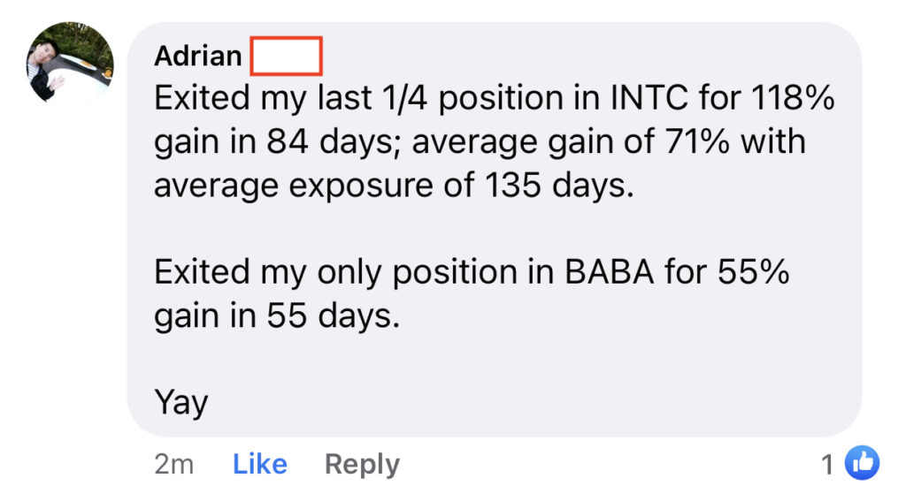 316 - 317 Adiran made 118% from INTC and 55% from BABA in 3 months