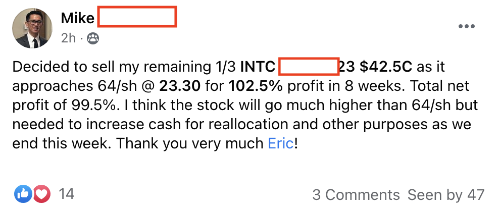 319 - Mike made 103% from INTC in 3 months