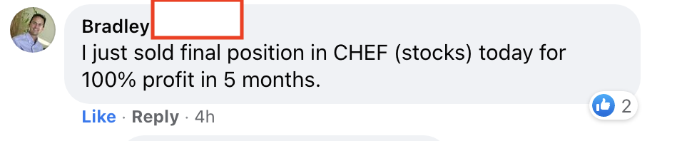 329 - Brad K made 100% from CHEF in 5 months