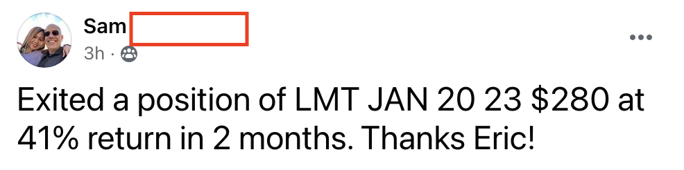 351- Sam S made 41% from LMT in 2 months