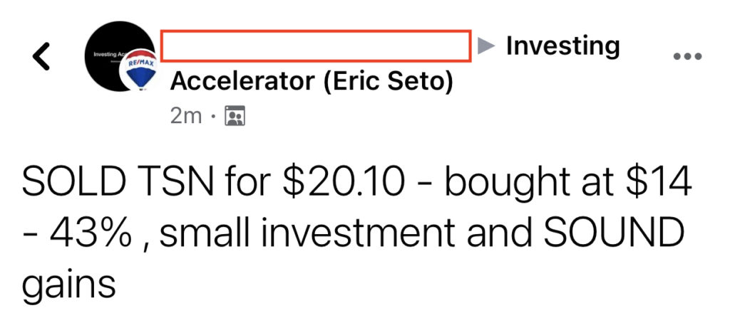 356 - Ron C made 43% from TSN in 2 months