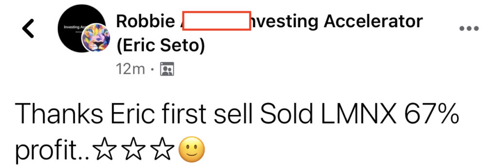 359 - Robbie made 67% from LMNX in 6 months