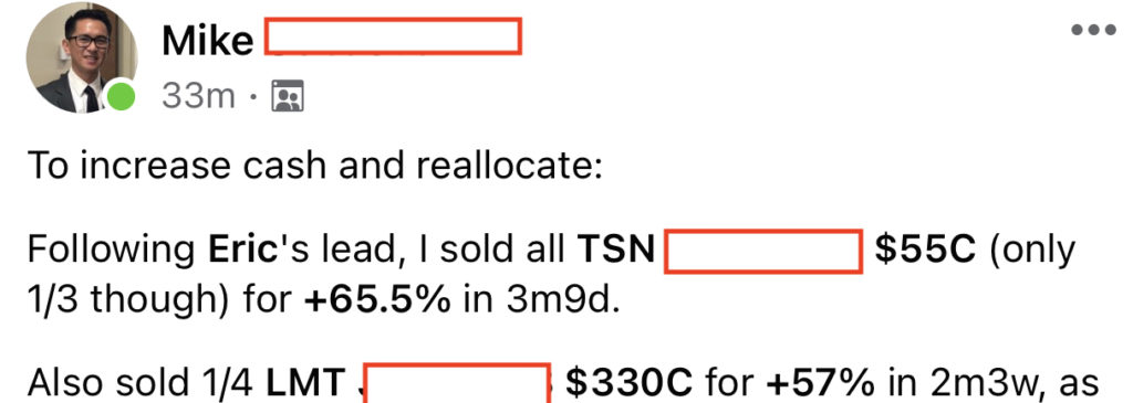 379 - 380 - Mike S made 66% from TSN in 3 months and 57% from LMT in 2 months
