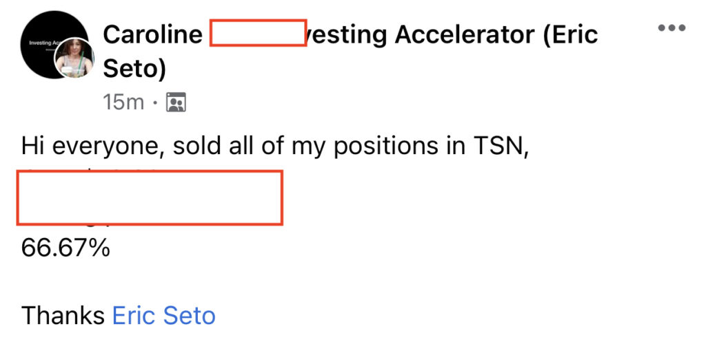 386 - Caroline made 67% from TSN in 2 months