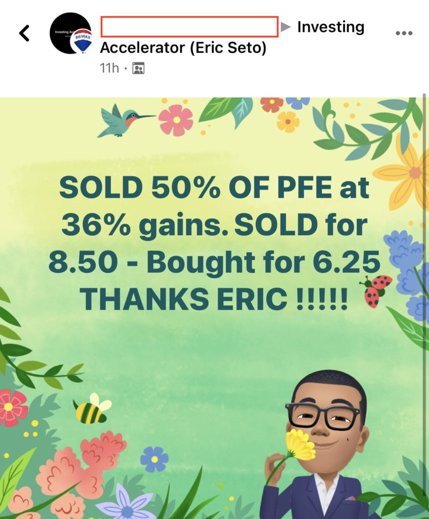 387 - Ron made 36% from PFE in 2 months