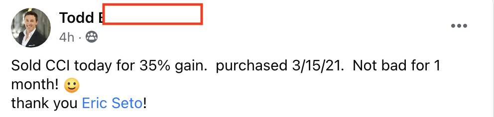 389 - Todd made 35% from CCI for 1 month
