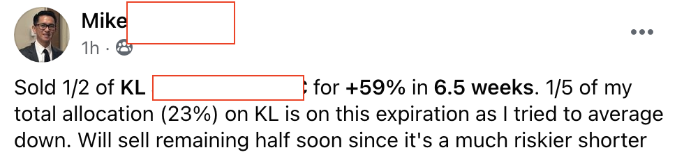 405 - Mike made 59% from KL in 2 months