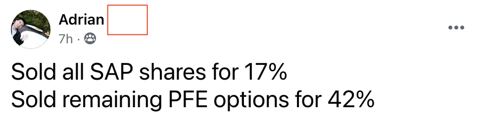 408 - 409 Adrian made 17% from SAP and 42% from PFE in 6 months