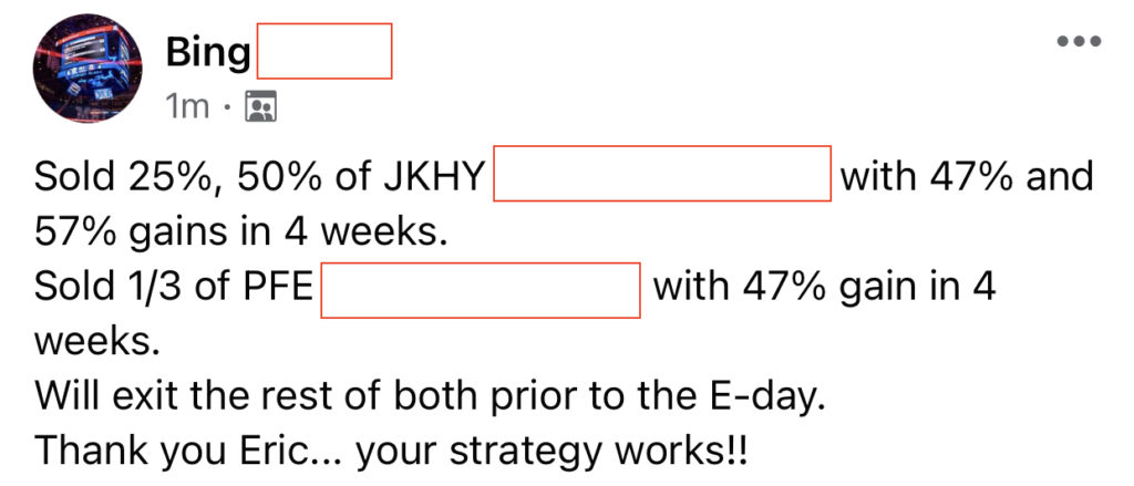 413 - Bing Yang made 47% from PFE and JKHY in 1 month