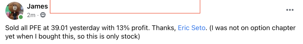 414 - James Xia made 13% from PFE in 2 months