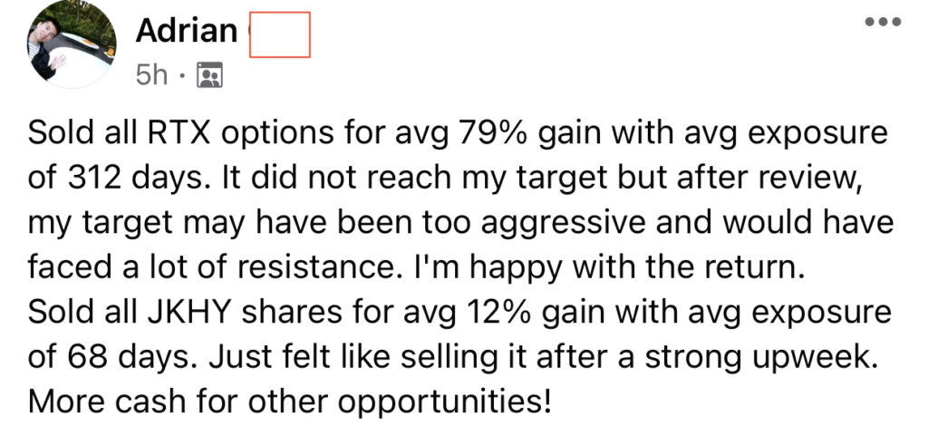 415 - 416 Adrian made 79% from RTX in 10 months and 12% from JKHY in 2 months
